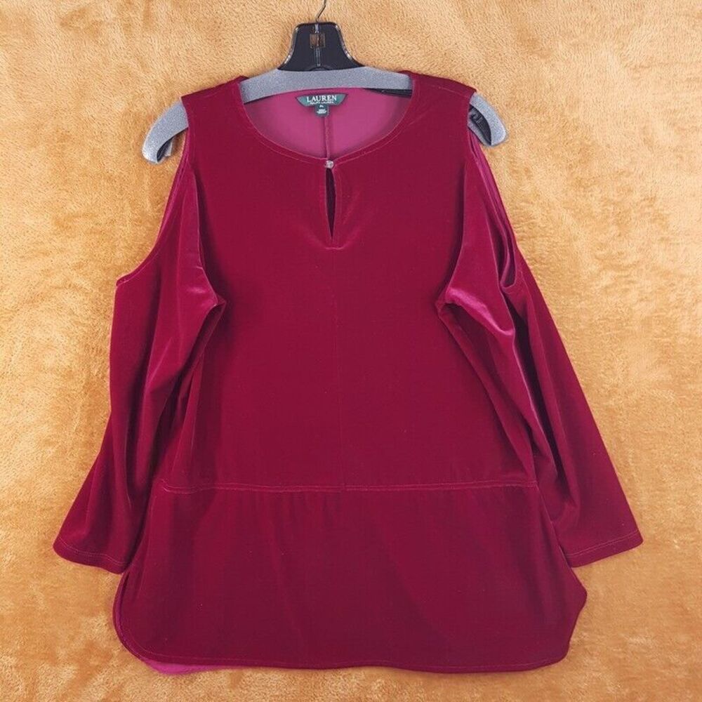LAUREN RALPH LAUREN Womens Top Petite Large Cranberry Velvet Cold Shoulder